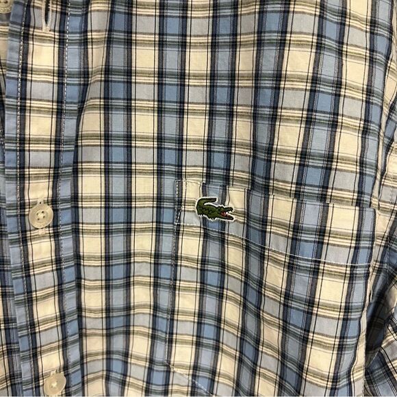 - LACOSTE blue plaid cotton button down L - Picture 3 of 8